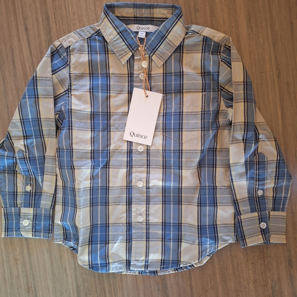 Quince Blue and Cream Plaid Button-Down Shirt for Kids